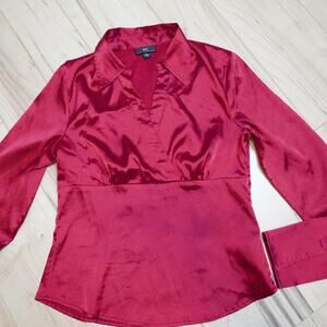 IZ Byer California Red Satin V-Neck Empire Waist Blouse Y2K Going Out L